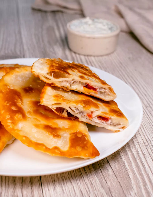 Chebureki with Pork, Tomato, and Cheese